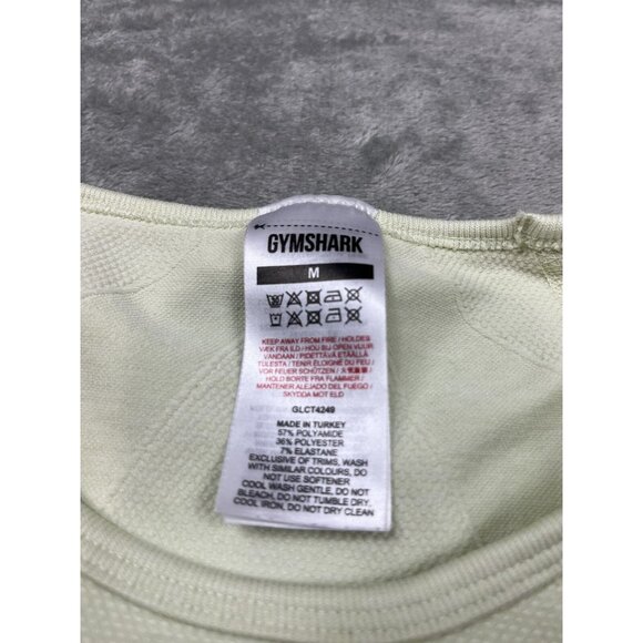 Gymshark Crop Top Women Medium Yellow Seamless Long Sleeve Thumb Holes Workout - Picture 3 of 9